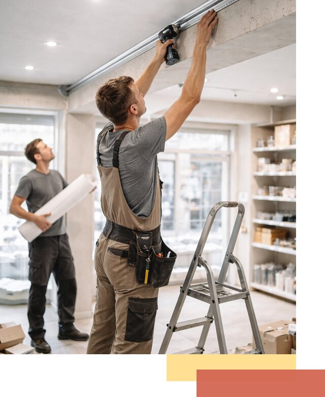 Монтаж натяжных потолков в магазине в Гусь-Хрустальном