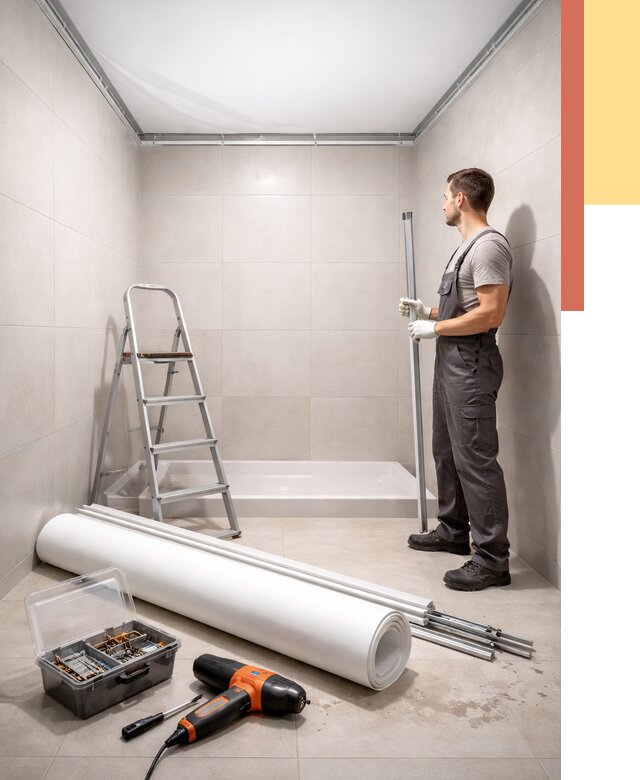 Монтаж натяжного потолка в санузле в Гусь-Хрустальном от 1979 руб. — ОТДЕЛОЧНИК-Гсь