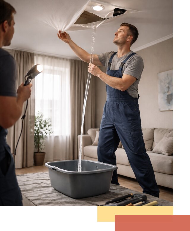 Слив воды с натяжного потолка в Гусь-Хрустальном быстро и аккуратно