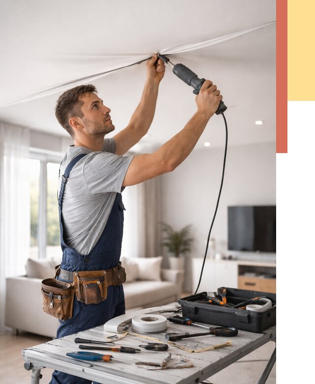 Ремонт натяжных потолков в Гусь-Хрустальном от 10163 руб. под ключ — ОТДЕЛОЧНИК-Гсь