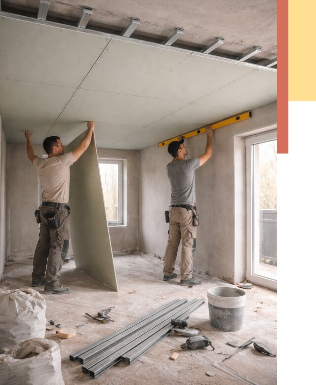 Одноуровневый потолок из гипсокартона в Гусь-Хрустальном от 802 руб. — монтаж под ключ | ОТДЕЛОЧНИК-Гсь