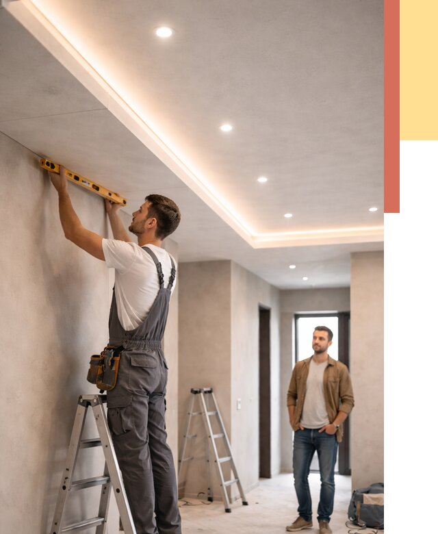 Потолок из гипсокартона с подсветкой в Гусь-Хрустальном от 802 руб./м2 под ключ | ОТДЕЛОЧНИК-Гсь