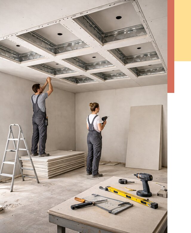 Кессонный потолок из гипсокартона в Гусь-Хрустальном от 1979 руб. — монтаж и под ключ | ОТДЕЛОЧНИК-Гсь