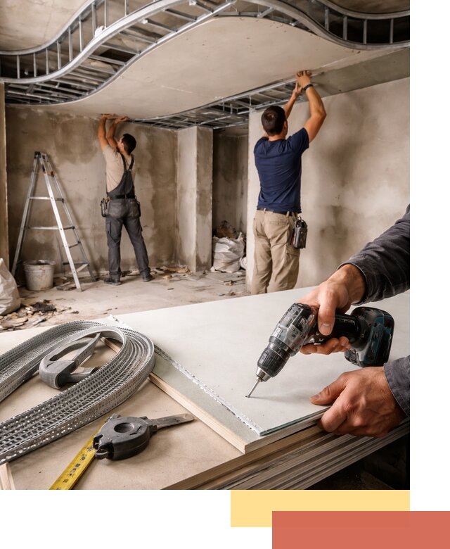 Криволинейный потолок из гипсокартона в Гусь-Хрустальном — монтаж и отделка