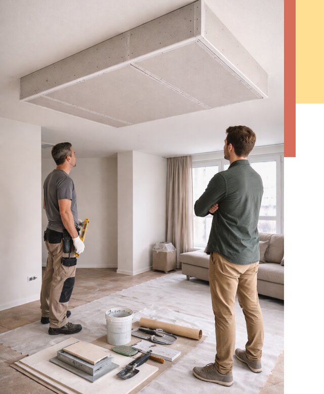 Короб на потолке из гипсокартона в Гусь-Хрустальном от 2354 руб. — монтаж и услуги под ключ | ОТДЕЛОЧНИК-Гсь